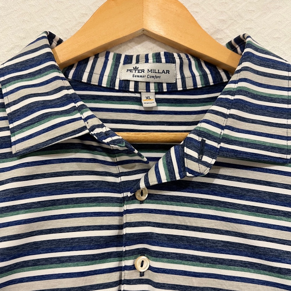 Peter Millar short sleeve Summer Comfort  polo- blue stripe - XL